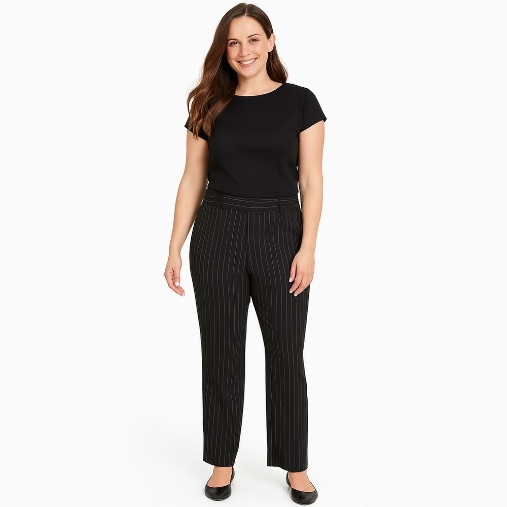 Josephine Chaus Black Pinstripe Dress Pants Office Wear Plus Size 16
